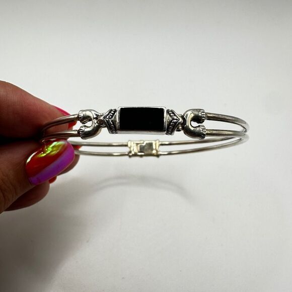 Vintage Sterling Silver, Onyx inlay bangle, hinge bracelet! - Picture 1 of 10